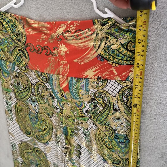 Women’s Flowy Palazzo Pants Sz L Multicolor And Gold Shiny Pull on Metallic - Picture 11 of 12